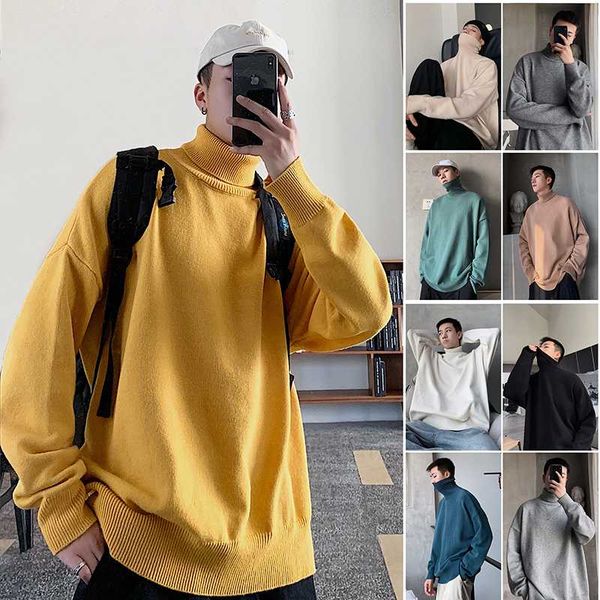 

men's turtleneck sweater 2019 autumn and winter new solid color warm turtleneck sweater youth personality fashion men's wear, White;black
