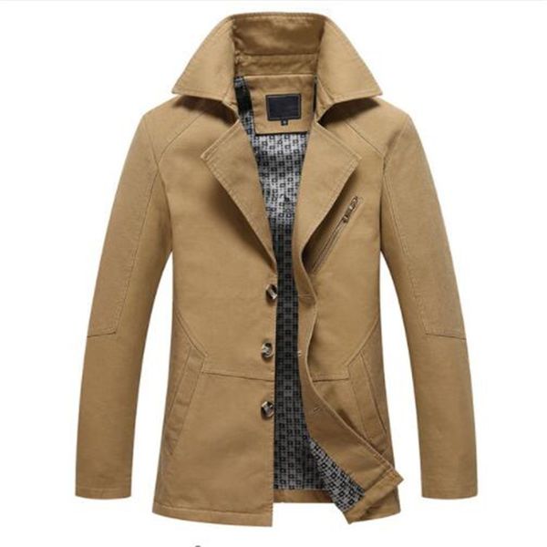 

men 2019 spring new business casual trench coat jacket men brand fashion long sleeve 100% cotton solid washed trench coat, Black;white
