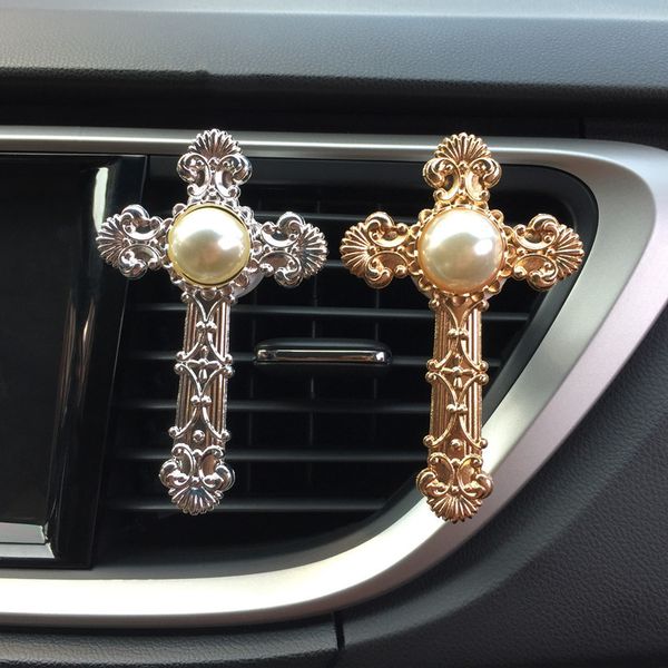 

alloy cross with pearl auto fragrance automobiles interior decoration car perfume vent outlet clip air freshener in the car