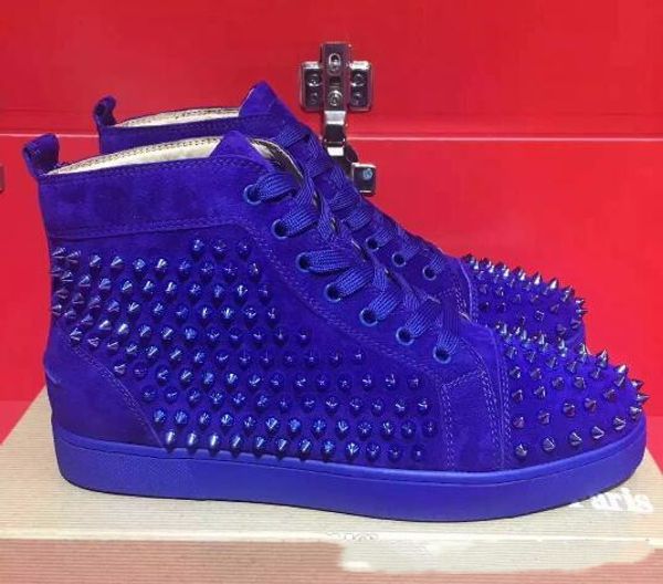 

men flat shoes sneakers red bottom suede glass studded high cut men skate suede spikes wholesale 35-46, Black