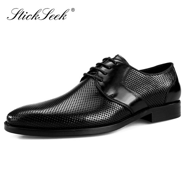 

italian style genuine leather formal dress handmade man derby shoes summer pointed toe men's breathable oxford footwear sk216, Black
