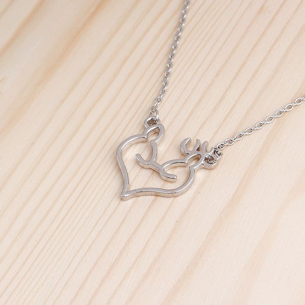 

30 love heart elk head small fresh art fan elf antlers pendant necklace animal fox deer christmas charm lucky amulet gifts men mothers, fami, Silver