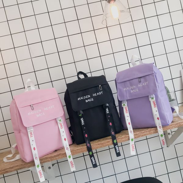 

japanese cute small fresh embroidery backpack cute streamer letter college wind backpack candy color student bag j190628