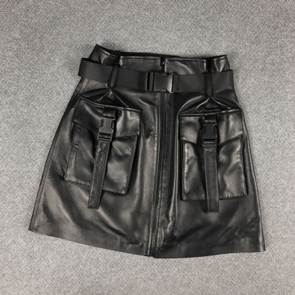 

2020 женщины весна подлинная натуральная овечья кожа юбка e22, Black