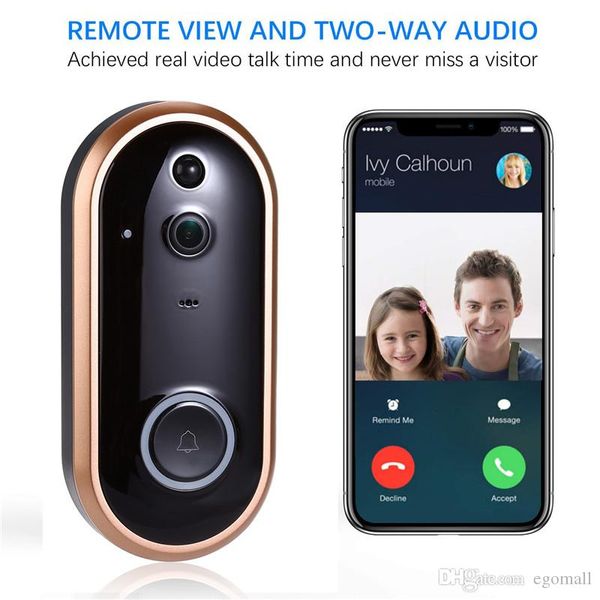 

1080p smart wifi doorbell intercom video ring door bell with camera ir entry door alert wireless security chime door cam alarm