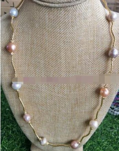 

25" natural 10-11mm south sea genuine multicolor pearl necklace, Silver