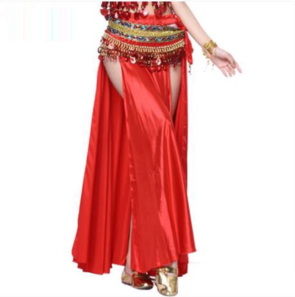 

new belly dance costumes senior satin split belly dance big skirt for women dancing skirts, Black;red