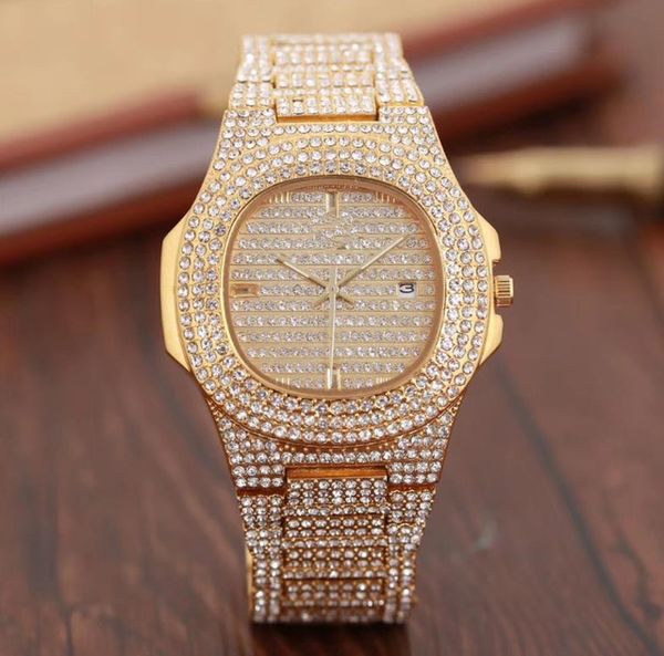 

bussiness silver diamond watch stainless steel full of diamonds watch gift for dropshipping male clock relogio masculino, Slivery;brown