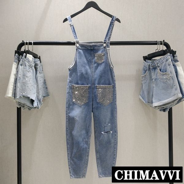 

european high waist cowboy pants women 2019 spring and summer drill jumpsuit broken hole denim overall rompers, Blue