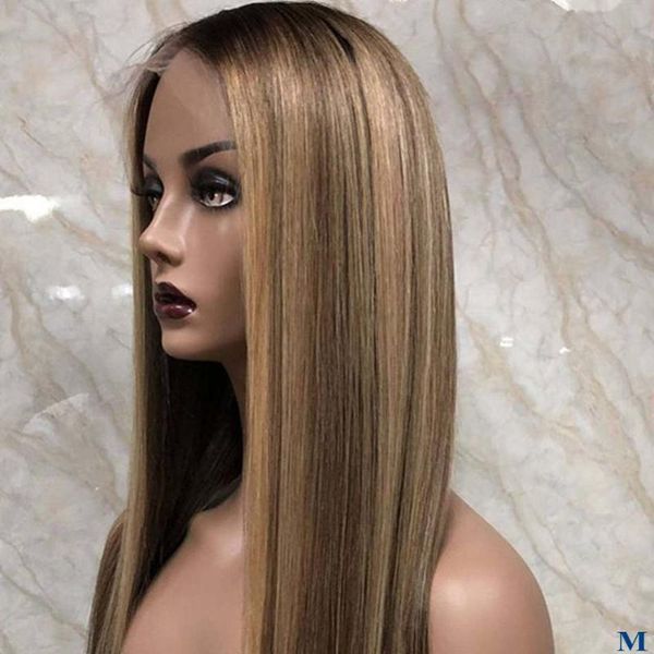 

lace wigs silky straight highlight blonde 180density human hair for women preplucked glueless full, Black;brown