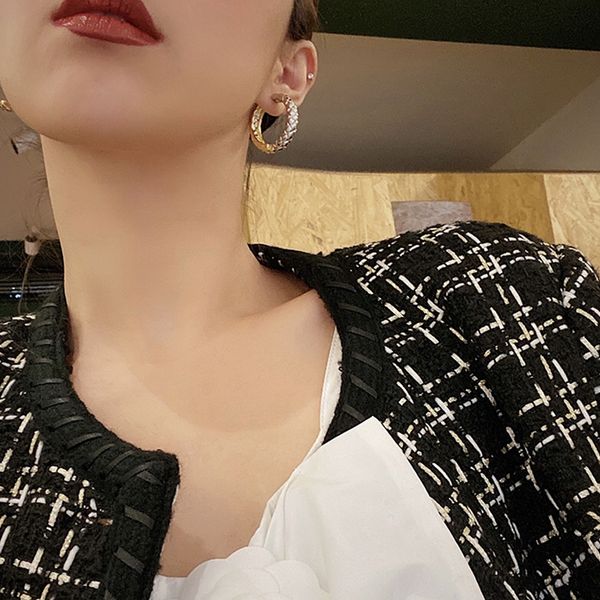 

aensoa french chic rectangle round shaped hoop earrings women chunky gold silver stitching color hoops geometric metal earrings, Golden;silver