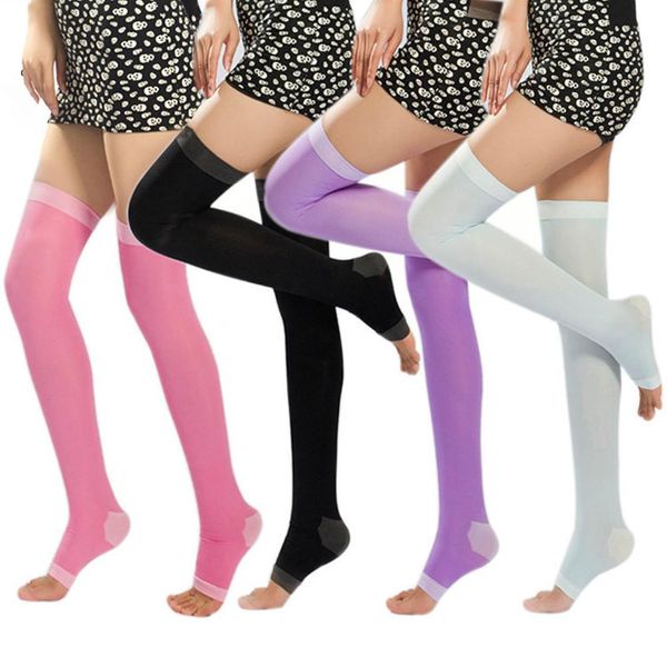 

480d elastic women beauty leg slimming open toe compression long knee socks, Black