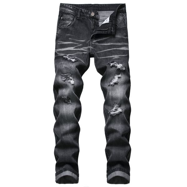 

2020 new designer luxury men's fashion jeans black hole men's denim trousers wholesale t, Blue