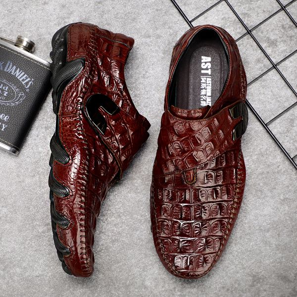 

men's leather casual shoes men loafer crocodile genuine leathers moccasins men loafers leather casual boat shoes ocs sole, Black