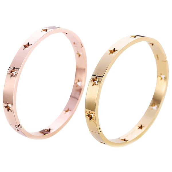 

2 pcs punk titanium stainless steel stars bangle for women no fading hollow pentagram cuff bracelets & bangles gifts pulseira, 1, Golden;silver