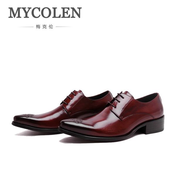 

mycolen genuine leather men formal shoes luxury dress business breathable shoes pointed toe spring men oxfords male scarpe, Black