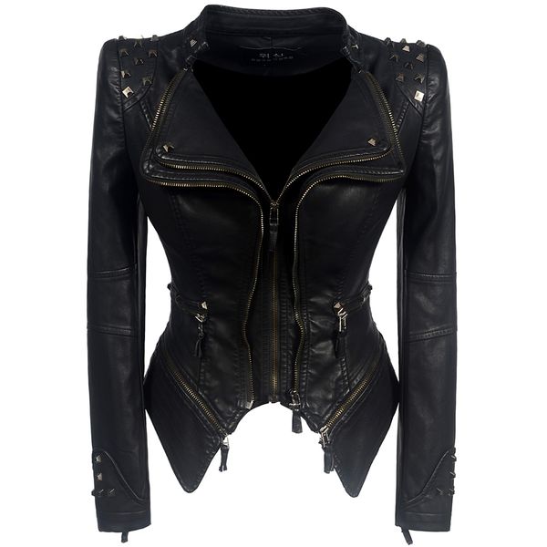 

2018 coat women winter autumn black fashion motorcycle jacket outerwear faux leather pu jacket gothic faux leather coats