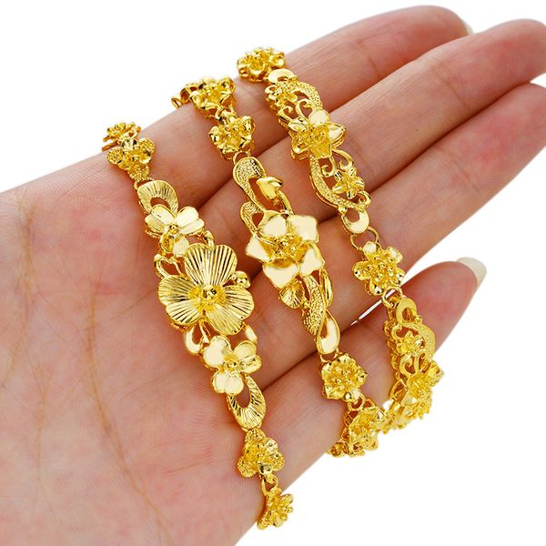 

24kgold flower bracelet accessories simulation gold placer gold 24k gold plated bracelet female & do not fade, Black