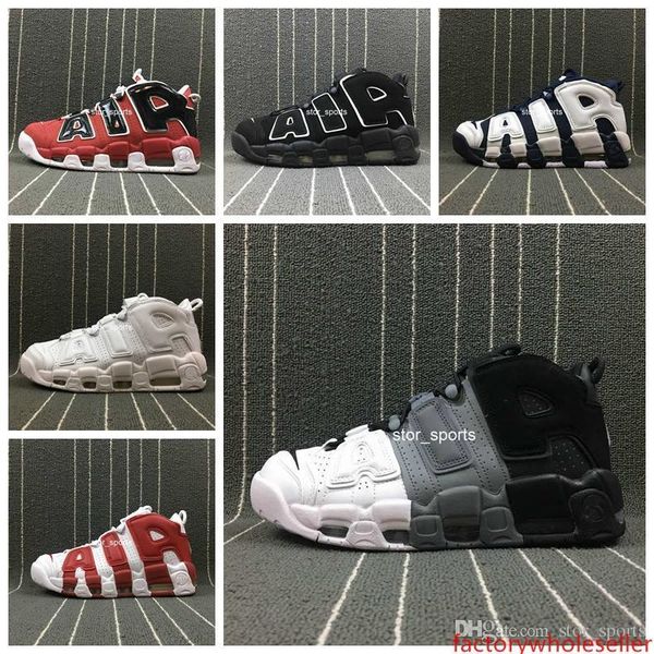 

2019 air more uptempo women mens basketball shoes, tri-color scottie pippen pe triple white athletic sport sneakers size us 13