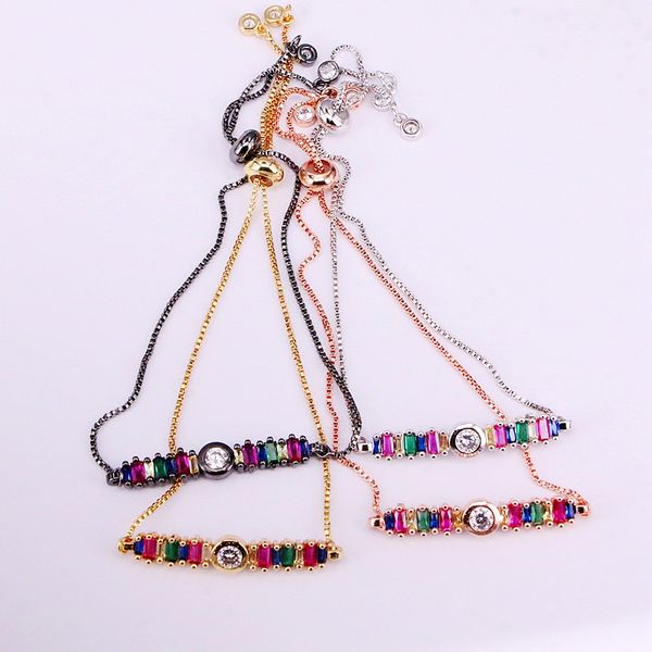 

6pcs, rainbow bar link chain charm slider bracelets brilliant colorful zirconia cz micro pave lady girl crystal jewelry gifts, Black