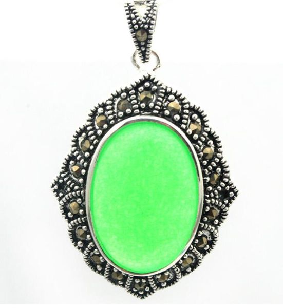 

natural green bead 925 sterling silver marcasite necklace pendant 27*430mm