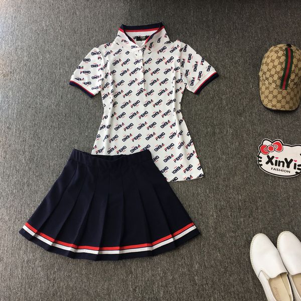 

designer women's luxury skirt suit fashion brand women polo shirt casual pleated skirt two-piece suit slim slimming tide size m-xl-2