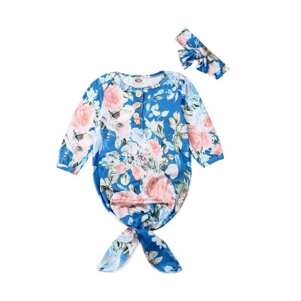 

fashion newborn baby bibs girl floral swaddle wrap sleeping bag sleep robe headband outfits soft cotton baby sleepwear, Blue;red