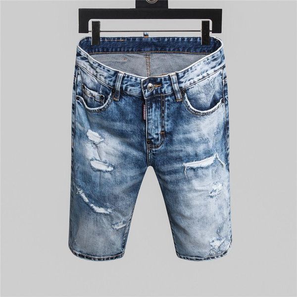 

mens designer jeans denim shorts ripped holes design jeans black casual spring hip hop rap street trousers hip hop denim shorts, Blue