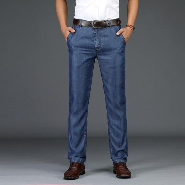 

men's designer jeans simple pants new tencel thin elastic men's hip hop street casual fashion wide pants, Blue