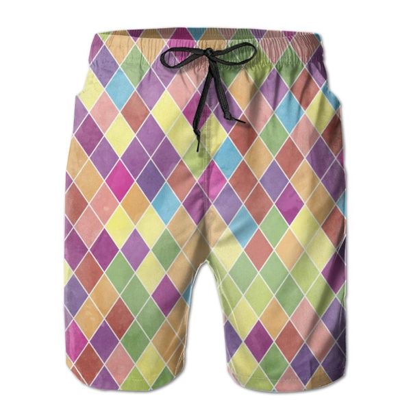 

men's shorts mens swimming swimwear colorful harlequin pattern men trunks swimsuit man beach wear short pants bermuda boardshorts, White;black