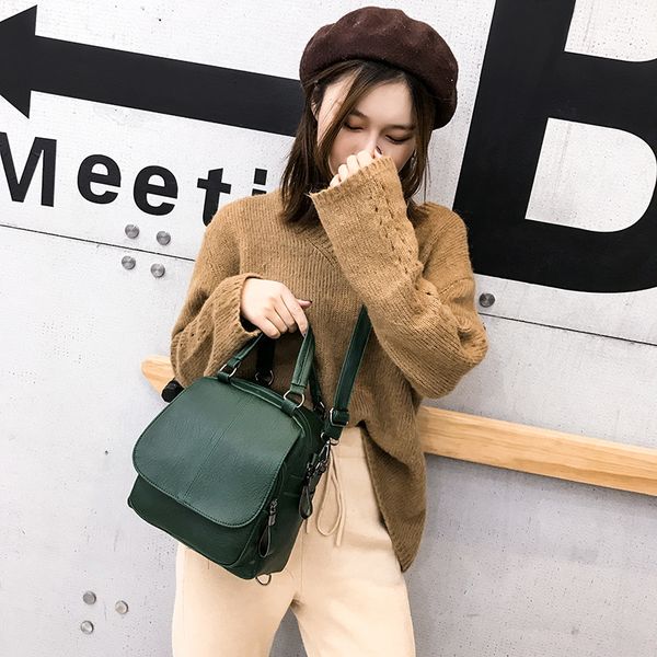 

2020 new multipurpose pure color fashion backpack winter portable soft leather casual korean travel backpack purse