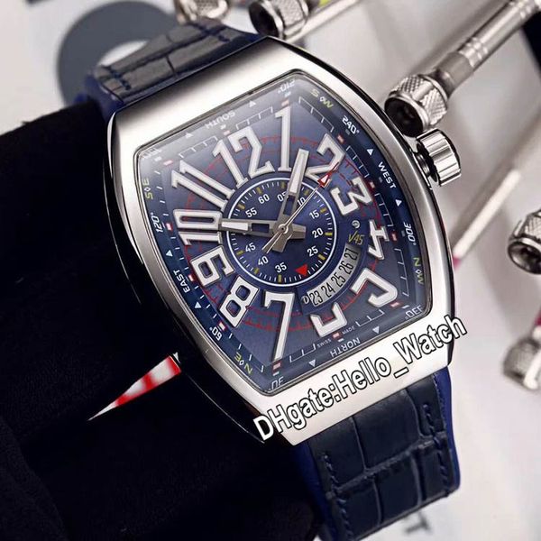 Новый Saratoge Big Date Vanguard Steel Case V 45 SC DT синий циферблат автоматические мужские часы синий кожаный / резиновый ремешок спортивные часы Hello_Watch