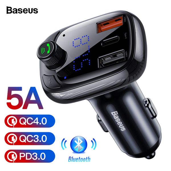 

baseus fm transmitter car charger for phone qc 4.0 3.0 pd3.0 bluetooth 5.0 car kit audio mp3 player 36w fast charging car-harger