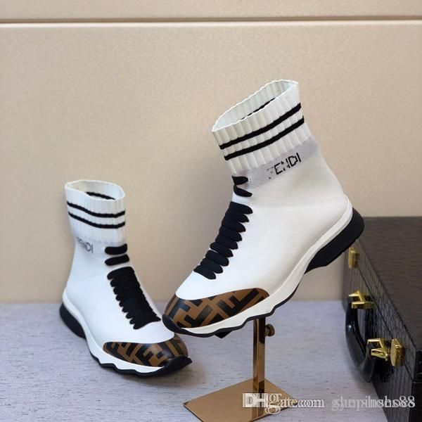 

designer trainer boots man and woman knitted socks boots with box stretch-knit skinny feet casual boots runner sport shoes, Black