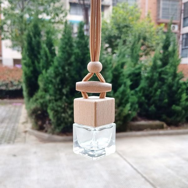 

8ml essential oil vial glass perfume refillable bottle square transparent car pendant empty suspension bottle f2375