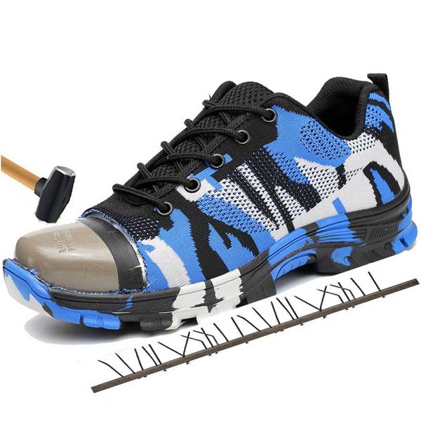 

men camouflage puncture proof safety shoes work boots construction men's outdoor steel toe cap shoes plus size, Black