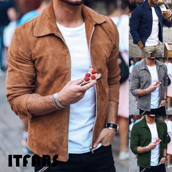 

men casual winter warm turn down collar long sleeve zipper suede outerwear jacket coat tops, Black;brown