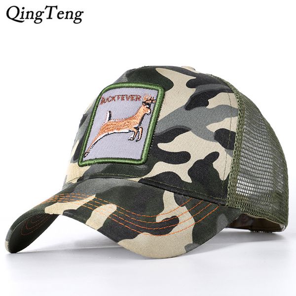 

cap men camouflage stag embroidery baseball hat animal kingdom fashion trucker cap women's breathable net dad snapback, Blue;gray