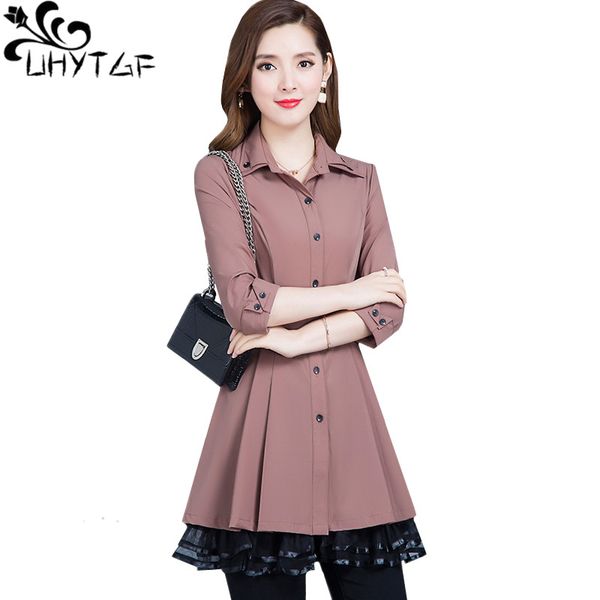 

uhytgf 5xl plus size outerwear womens fashion lace stitching spring autumn windbreaker coats elegant female long trench coat 255, Tan;black
