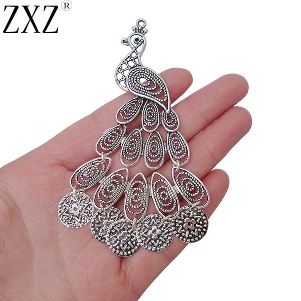 

zxz 2pcs antique silver tone large filigree peacock charms pendants for jewelry making findings 105x75mm