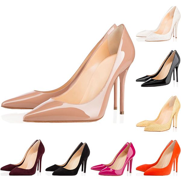 

new designer women shoes red bottom high heels 8cm 10cm 12cm nude black red pink leather pointed toes pumps dress party wedding shoes
