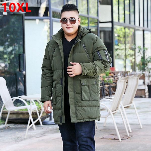 

winter plus size oversize code long section of white duck down jacket big size male fat man men shut coat 10xl 9xl 8xl, Black