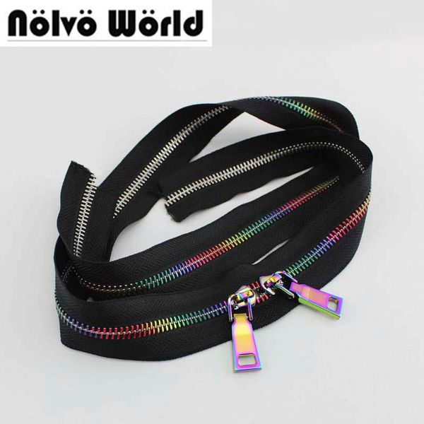 

10yards 5# rainbow metal teeth zipper,black fabric no5 metallic rainbow zippers for diy leather bags,shoes sewing