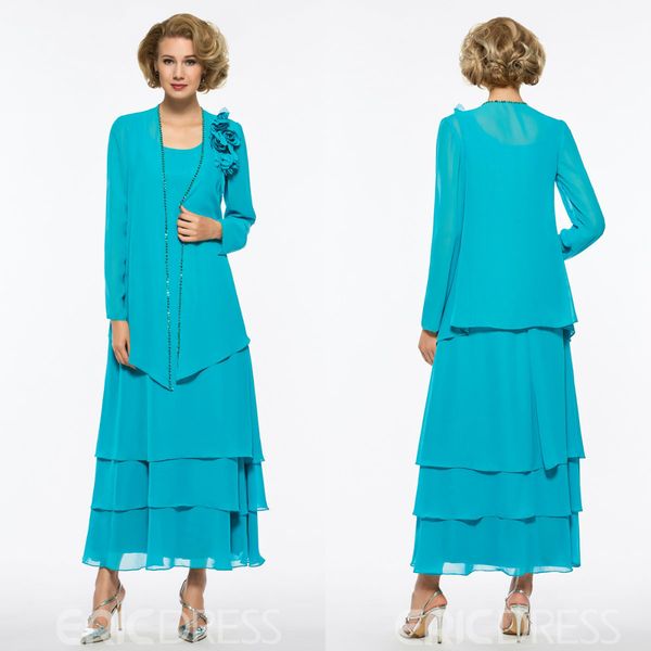 

2019 light blue матери невесты платья с курткой outfit длинными рукавами свадебные платья для гостей линия шифон вечерние платья две пьесы, Black;red