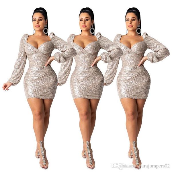 

sequin designer womens formal dress deep v neck womens long sleeve dress solid color ladies dress, White;black