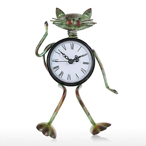 

home decoration small cat desk clock handmade vintage metal cat figurine decorative table animal clock gift for kids