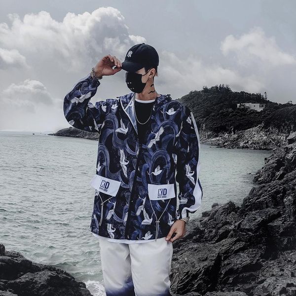 

harajuku track jacket windbreaker men hip hop streetwear hooded jacket color block autumn kpop casual hoodie jacket coat hipster, Black;brown