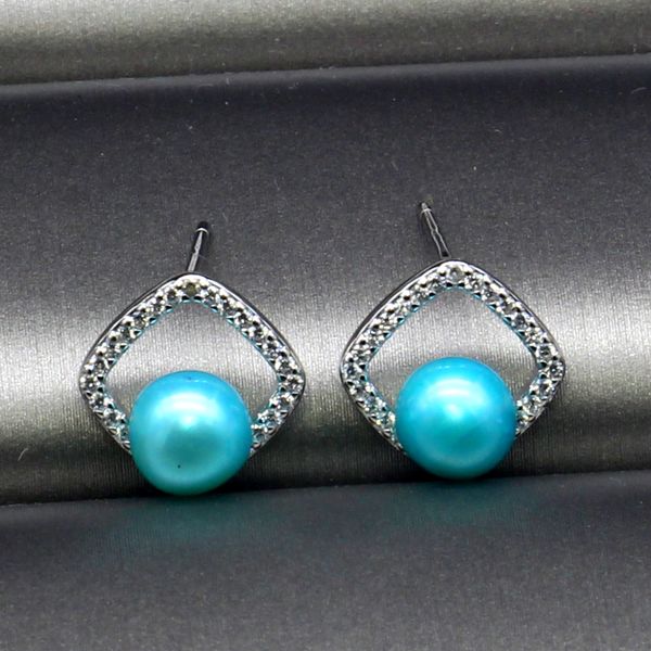 

wholesale fashion 925 pure silver inlay zircon earring dyed pearl earring round natural freshwater pearl earings, Golden