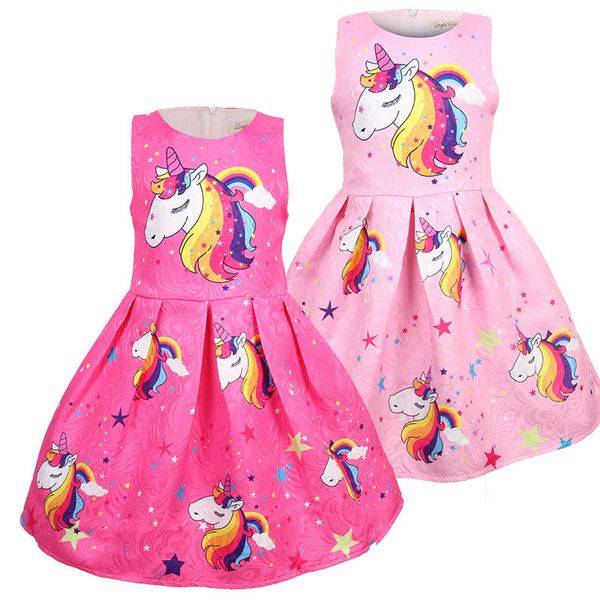 

2019 girls unicorn princess dress new summer horse printed cartoon sleeveless vest dresses kids design clothing children boutique clothes, Red;yellow