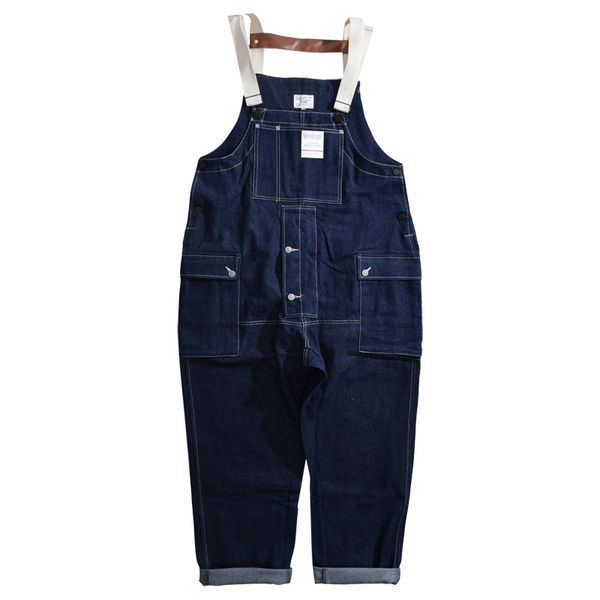 

new male japan harajuku streetwear hip hop jumpsuit bib trousers jeans overalls men loose casual wide leg denim cargo pants, Blue